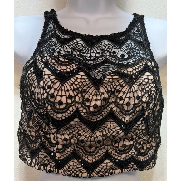 Sequin Hearts Women's Crop Lace Tank Top Summer Size 1 Black Back Zip Sleeveless - Picture 1 of 8